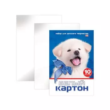 Картон белый А4 МЕЛОВАННЫЙ, 10 листов, в папке, HATBER VK, 205х295 мм, Белый щенок,10Кб4 15023, N234884, (20 шт.)