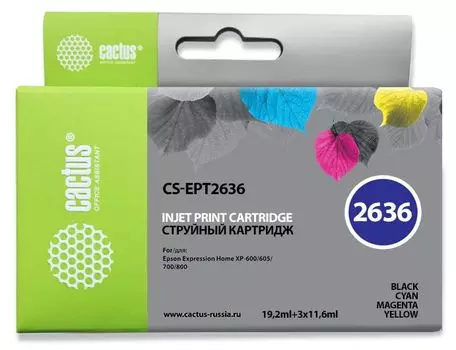 Картридж Cactus CS-EPT2636 черный/голубой/пурпурный/желтый