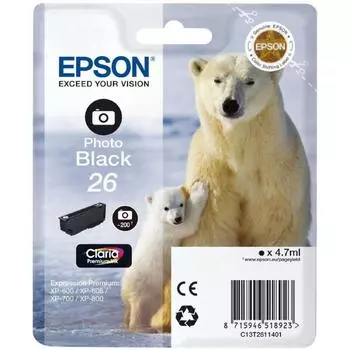 Картридж Epson T2611 (C13T26114012) для Epson XP-600/700/800, фото черный