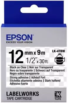 Картридж с лентой Epson C53S654015 термотрансферный, повышенной адгезии, прозр./черн. 12мм/9м - LK4TBW