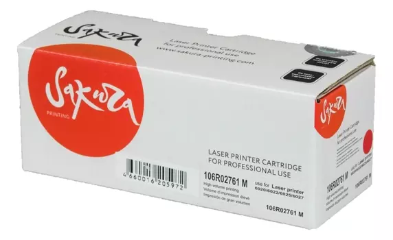 Картридж SAKURA 106R02761 для Xerox WorkCentre 6027, WorkCentre 6025, Phaser 6022, Phaser 6020, пурпурный, 1000 к.