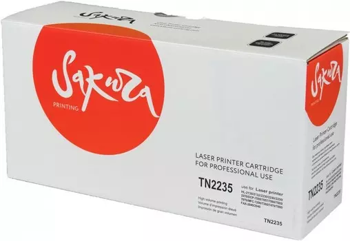 Картридж SAKURA TN2235 для Brother HL-2240R, HL-2240DR, HL-2250DNR, DCP-7060DR, DCP-7065DNR, DCP-7070DWR, MFC-7360NR, MFC-7860DWR, FAX-2845R, FAX-2940R, черный, 1200 к.