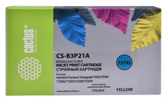 Картридж струйный Cactus №727 CS-B3P21A желтый (130мл) для HP DJ T920/T1500/T2530