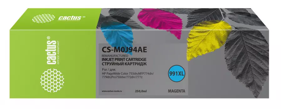 Картридж струйный Cactus 991XL CS-M0J94AE пурпурный (250мл) для HP PW 755dn/MFP774dn/779dn/Pro750dw/772dn