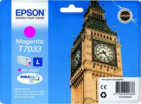 Картридж струйный Epson C13T70334010 пурпурный (800стр.) для Epson WF Pro WP-4015DN/4025DW/4095DN/4515DN/4525DNF/4535DWF/4595DNF