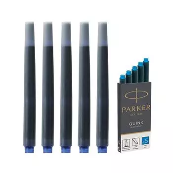 Картриджи чернильные PARKER Cartridge Quink, КОМПЛЕКТ 5 шт., смываемые чернила, синие, 1950383