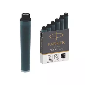 Картриджи чернильные PARKER Мини Cartridge Quink, КОМПЛЕКТ 6 шт., черные, 1950407