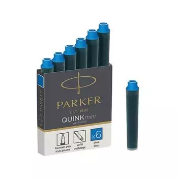 Картриджи чернильные PARKER Мини Cartridge Quink, КОМПЛЕКТ 6 шт., смываемые чернила, синие, 1950409