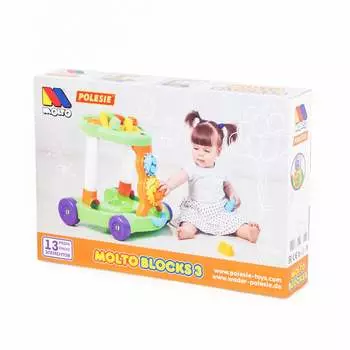 Каталка игровая с конструктором 13 деталей (зеленая) в короб Полесье 58133