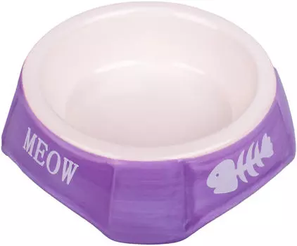 КерамикАрт миска керамическая для кошек 140 мл фиолетовая с рыбками