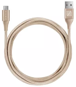 Кевларовый кабель LENZZA Nylon Braided Type-C to USB 2 м. Gold