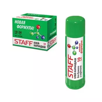 Клей-карандаш STAFF, 10 г, новая формула, 225000, (24 шт.)