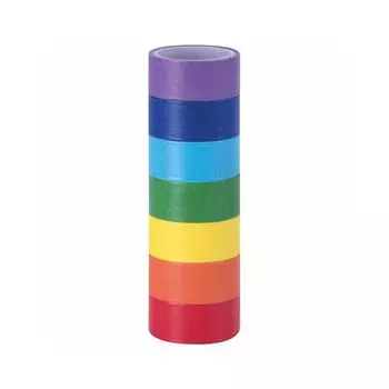 Клейкие WASHI-ленты д/декора РАДУЖНЫЕ, однотонные, 15мм*3м, 7цв, рисовая бумага, ОСТРОВ