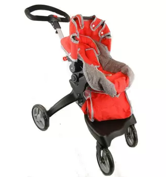 Коляска для кукол красно-серая,материал:лен съемн.люлька-автокресло,рег.ручка,сумка,ДШВ 60*42*70 см MELOBO 9631/цвет №1
