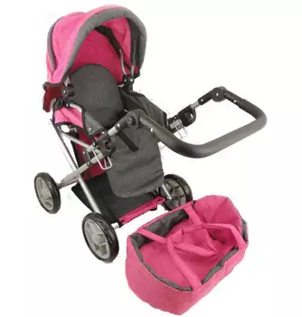 Коляска для кукол розово-серая,в коробке,материал:лен съемн.люлька,регулир.ручка,корзина,ДШВ 62*36*66,5 см MELOBO 9346/цвет №2