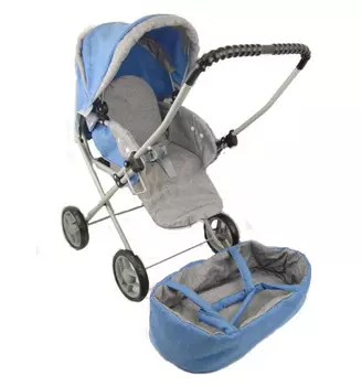 Коляска для кукол,серо-голубая,в пакете материал:лен съемная люлька,3 положения,ДШВ 61*35*66 см MELOBO 9391/цвет №2