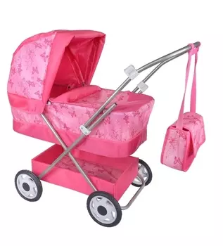 Коляска кукольная Ясюкевич №13 "Бабочки розовые" (металл.) 77*70*34см