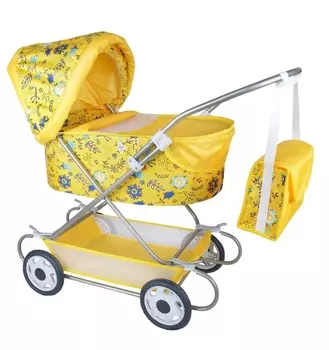 Коляска кукольная Ясюкевич №6 "Цветы на желтом фоне" (металл.) 80*32*83см с сумочкой