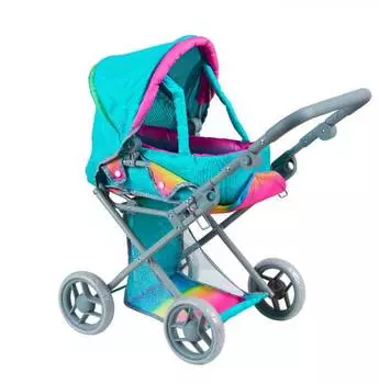 Коляска-люлька для кукол бирюзовая с радужной отделкой 9346/цвeт№4