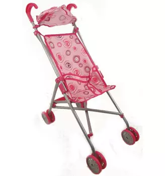 Коляска-трость для кукол,розовая с кружочками,в пакете складная,с козырьком,металлическая рама,ДШВ 51*26,5*55 см MELOBO 9302S/цвет №2