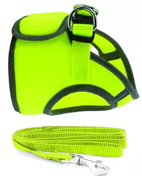 Комплект Триол мягкая шлейка-жилетка и поводок(15*1200мм), неоново-желтый со светоотр.