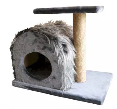 Комплекс для кошек Хижина с полкой мех однотонный джут 62*38*50 см 83501