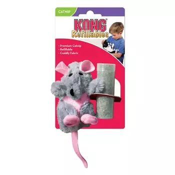 KONG игрушка для кошек "Крыса" 12 см плюш с тубом кошачьей мяты