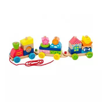 Конструктор-каталка Поезд на веревочке в коробке VIGA VG50089