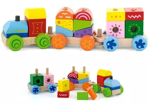 Конструктор"Поезд"(14 дет.+3 платформы на колесах)в коробке VIGA VG50534