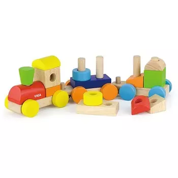 Конструктор"Поезд"(14 дет.+3 платформы на колесах)в коробке VIGA VG51610