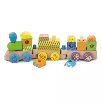 Конструктор"Поезд"15 дет.+3 платформы с колесами в коробке VIGA VG50572