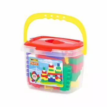 Конструктор "Строитель" 45 деталей в ведерке Полесье 41845