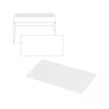 Конверты Е65 (110х220 мм), отрывная полоса, белые, КОМПЛЕКТ 1000 шт.