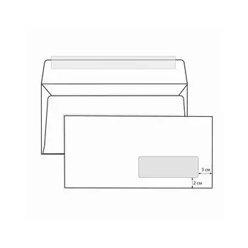Конверты Е65 (110х220 мм), правое окно, отрывная полоса, белые, КОМПЛЕКТ 1000 шт.