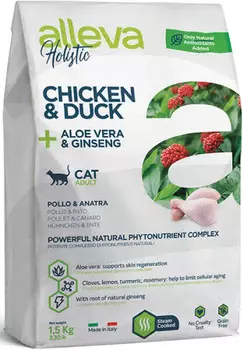 Корм сухой ALLEVA HOLISTIC CAT Adult Chicken &amp; Duck для взрослых кошек с курицей и уткой, алое вера и женьшенем 1,5 кг 2875