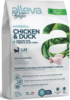 Корм сухой ALLEVA HOLISTIC CAT Hairball Adult Chicken &amp; Duck для взрослых кошек с курицей и уткой, волокнами сахарного тростника и алое вера 0,4 кг 2721