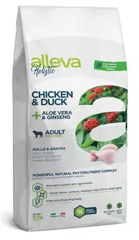 Корм сухой ALLEVA HOLISTIC DOG Adult Chicken &amp; Duck Maxi для взрослых собак с курицей и уткой, алое вера и женьшенем 12кг 2417