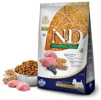 Корм сухой Farmina N&amp;D ANCESTRAL GRAIN для собак MINI ягненок, спельта, овес, черника 0,8 кг