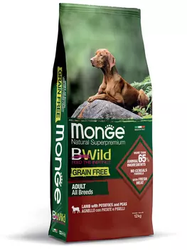 Корм сухой Monge Dog BWild GRAIN FREE беззерновой из мяса ягненка с картофелем для взрослых собак всех пород 12 кг