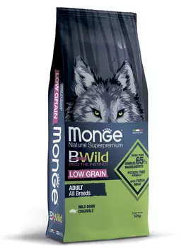 Корм сухой Monge Dog BWild LOW GRAIN низкозерновой из мяса дикого кабана для взрослых собак всех пород 12 кг