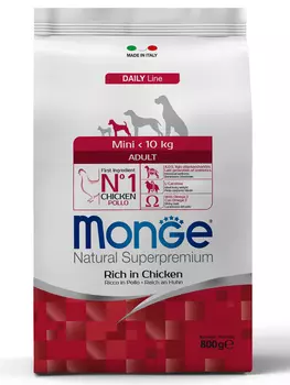 Корм сухой Monge Dog Mini для взрослых собак мелких пород 800г