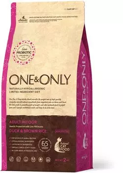 Корм сухой ONE&amp;ONLY Duck &amp; Brown Rice Adult Indor утка с бурым рисом для домашних кошек 2 кг