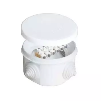 Коробка распределительная ОП d75х45мм IP54 с клемм. 4 выхода 4 гермоввода 10А 6 контактов крышка защелкивающаяся бел. Epplast 240343