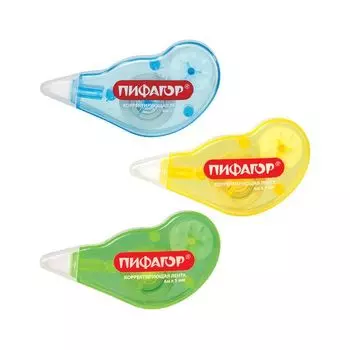 Корректирующая лента ПИФАГОР 5 мм х 4 м, корпус ассорти, механизм перемотки, блистер, 227803, (12 шт.)