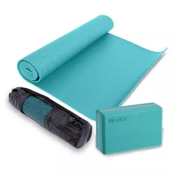 Коврик для йоги 173*61*0,3 см и блок, бирюзовый SF 0807, чехол в подарок ()