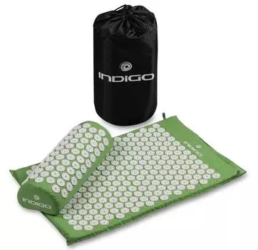 Коврик массажный с подушкой INDIGO IN186 67*42*2,5см, 38*15*10 см Зеленый