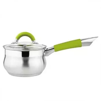 Ковш из нерж стали с крышкой (стекло) TOSKANA-16, ручки: сталь, силикон, капс дно 1,9 л