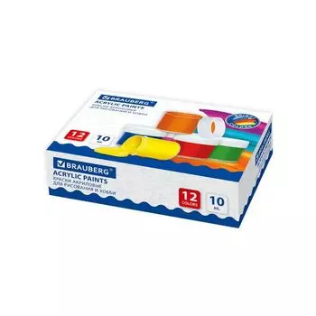 Краски акриловые для рисования и хобби BRAUBERG 12 цветов по 10 мл, 191600