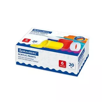 Краски акриловые для рисования и хобби BRAUBERG 6 цветов по 20 мл, 191601