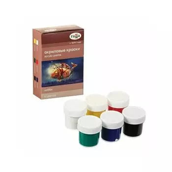 Краски акриловые ГАММА "Хобби", 6 цветов по 20 мл, в баночках, 3012196